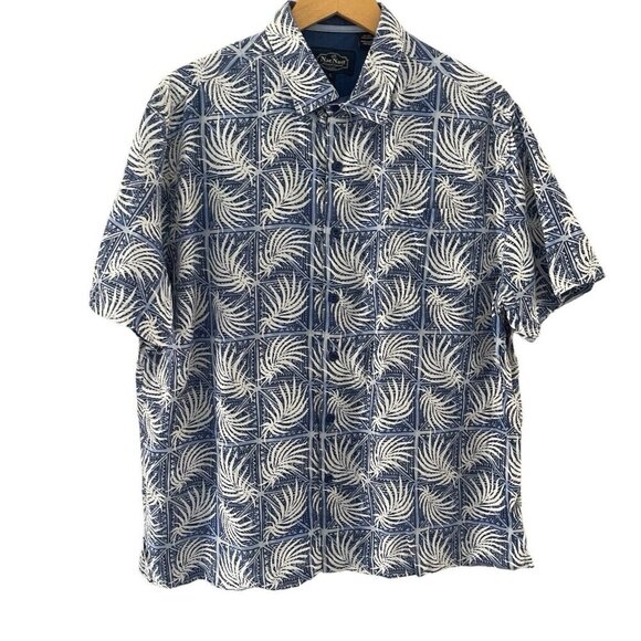 Nat Nast Luxury Originals Shirt Mens L Large Button Short Sleeve Silk Palm Blue - Picture 1 of 16